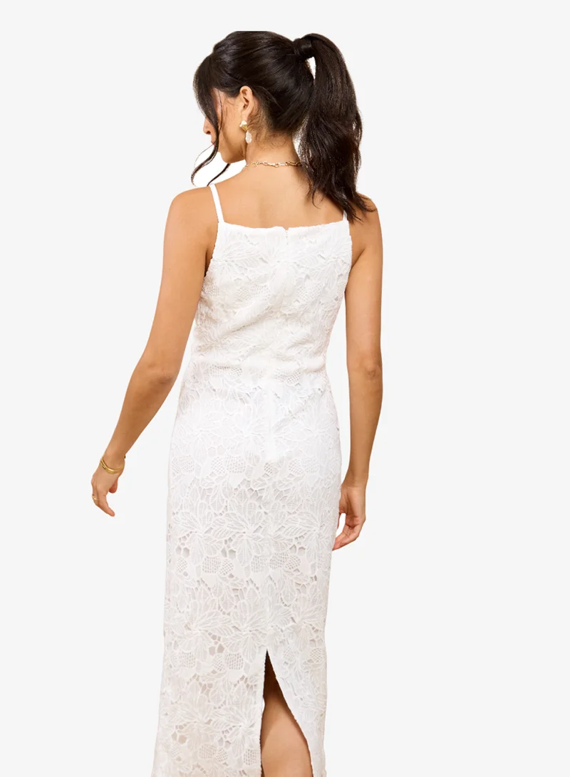 Little Mistress White Crochet Midi Dress